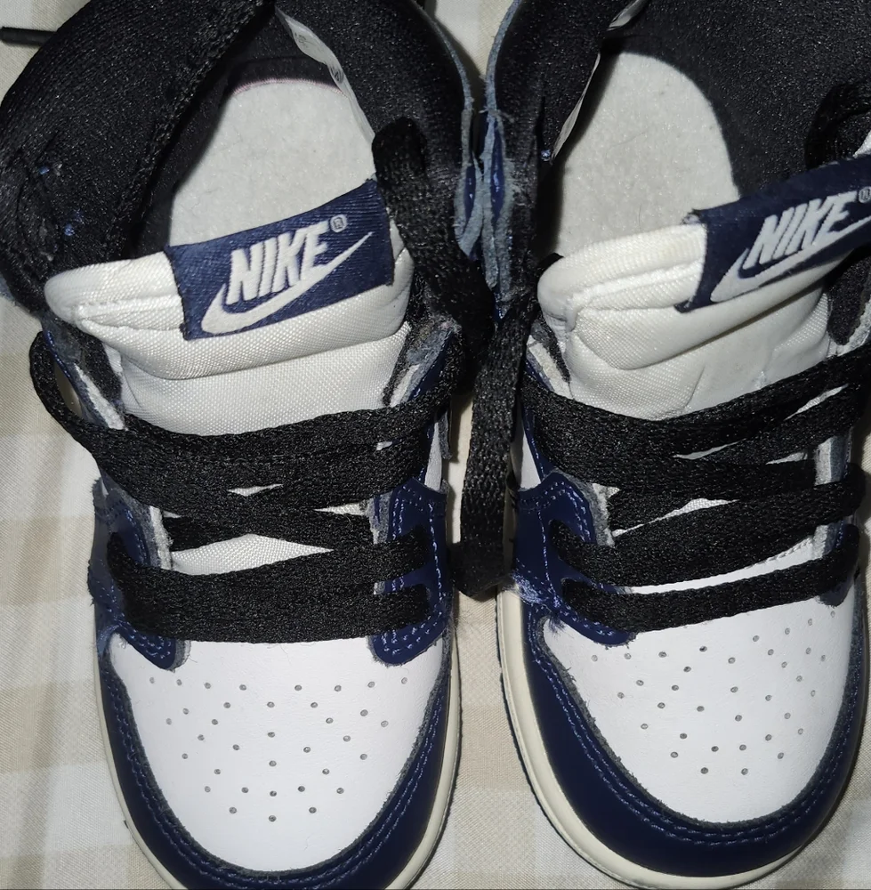 Toddlers Baby Nike Air Jordan 1 Retro High OG (TD) NAVY/WHITE (FD1413 401) - Picture 6 of 8